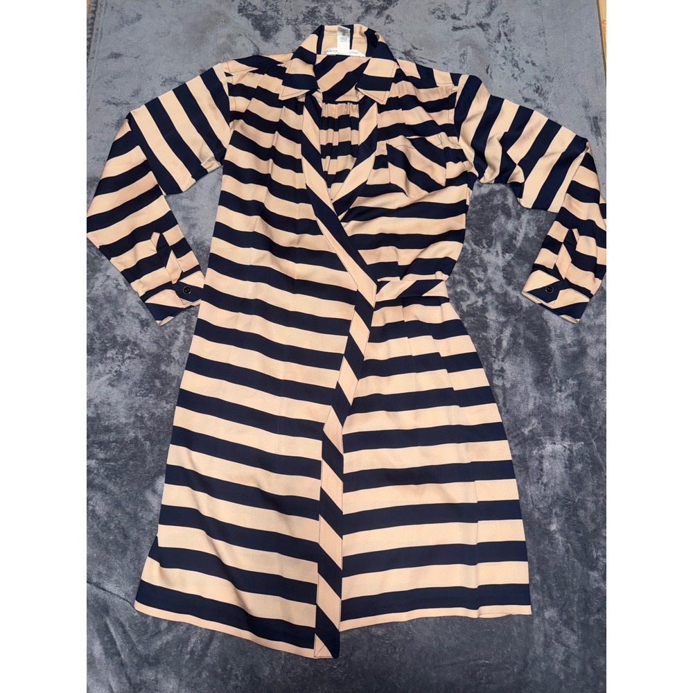 Diane von Furstenberg Helena Silk Wrap Dress Navy Tan Striped D2494306N10 4 - Picture 1 of 8